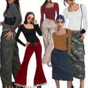 YOGINGO Womens Long Sleeve Shirt Square Neck Basic Slim Fit Tees Fall Y2k Going Out Crop Tops Cute Tight Shirts (Medium, Hot Pink)