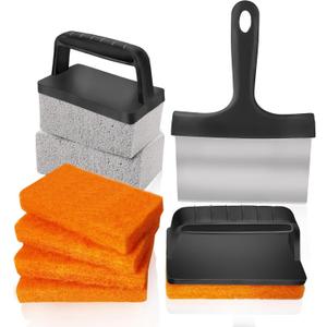 10 Pieces Griddle Cleaning Kit for Blackstone & More - Professional Flat Top Grill Cleaning Kit with Heavy Duty Griddle Scraper, Grill Stones, Scouring Pads & Ergonomic Handles