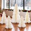 Christmas Table Decorations Indoor, 5 Pcs Large White Honeycomb Paper Christmas Trees, Vintage Light Up Table Centerpieces for Xmas Winter Wonderland Holiday Party Weddings Home Decor, 12/14/16 Inch