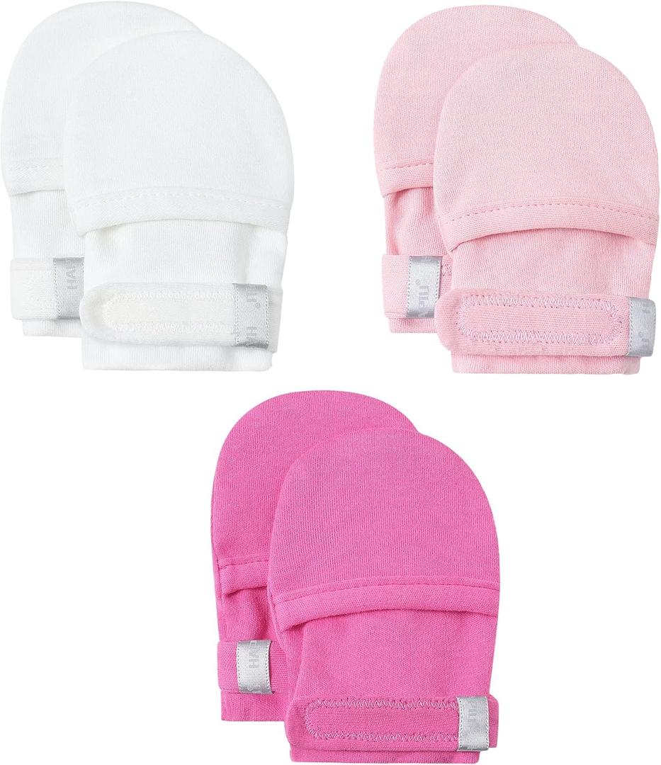 HAPIU Baby No Scratch Mittens Stay On, 100% Cotton Breathable, Adjustable Infant Gloves for Boys Girls, Newborn - 12 M (3-6 Months, Full Blush & roes & cloud)