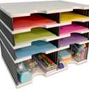 Ultimate Office Desk Letter Tray Organizer with Riser Storage Base 6 Compartment Unit