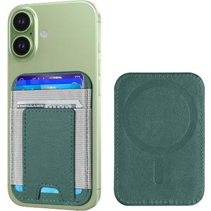 Upgraded for Magsafe Wallet, Strongest Magnetic Wallet, for iPhone Walle t Magsafe with 2 Card Slots, Magnetic Card Holder for iPhone 17/16/15/14/13/12 Series, Slim, Vegan Leather, Fit 7 Cards, Green
