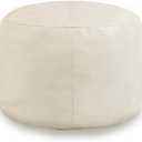 HIGOGOGO Round Stuffed Pouf Ottoman, Pu Leather Poufs with Foam Chunk Filling, Furry and Fluffy Pouf Foot Stool Storage Ottoman, 20 X 15 Floor Poufs Foot Rest for Living Room, Beige