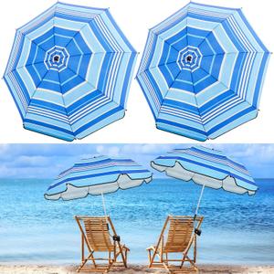 Buryeah 2 Pcs Automatic Chair Umbrella with Universal Clamp 44" UPF 50+ Portable Clamp on Beach Chair Adjustable Wheelchair Umbrella for Outdoor Patio Parasol