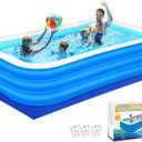 Nattork Inflatable Swimming Pool for Kids and Adults- 118" x 68" x 22" Family Full-Sized Blow Up Pools for kids -Thickened Durable Above Ground Swimming Pool Backyard Lawn, Indoor Outdoor Summer Party (118x68x22"-Blue&White)