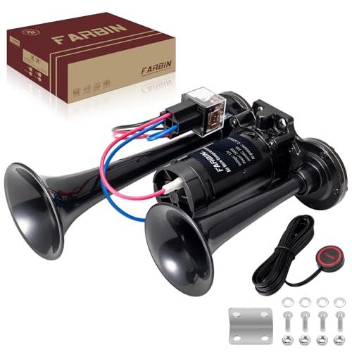 FARBIN Black Air Horn for Truck Train Horn for Car Loud Car Horn with Button Truck Horns with Compressor 12v Airhorns Horns Loud Dual Trumpet