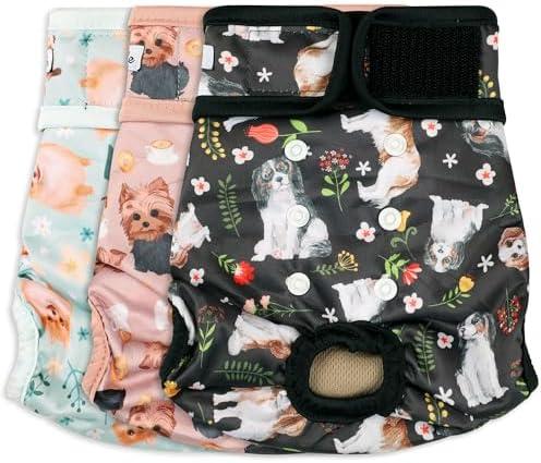 Grecle Dog Diapers Female(3 Pack) - No Leak Reusable Diapers for Doggy Female in Period - Highly Absorbent Dog Heat Panties with Adjustable Snaps Cute Dogs L Grecle Dog Diapers Female(3 Pack) - No Leak Reusable Diapers for Doggy Female in Period - Highly Absorbent Dog Heat Panties with Adjustable Snaps Cute Dogs L