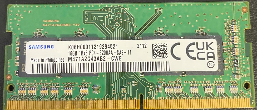Samsung 16GB DDR4 3200MHz SODIMM PC4-25600 CL22 2Rx8 1.2V 260-Pin SO-DIMM Laptop Notebook RAM Memory Module M471A2K43DB1-CWE