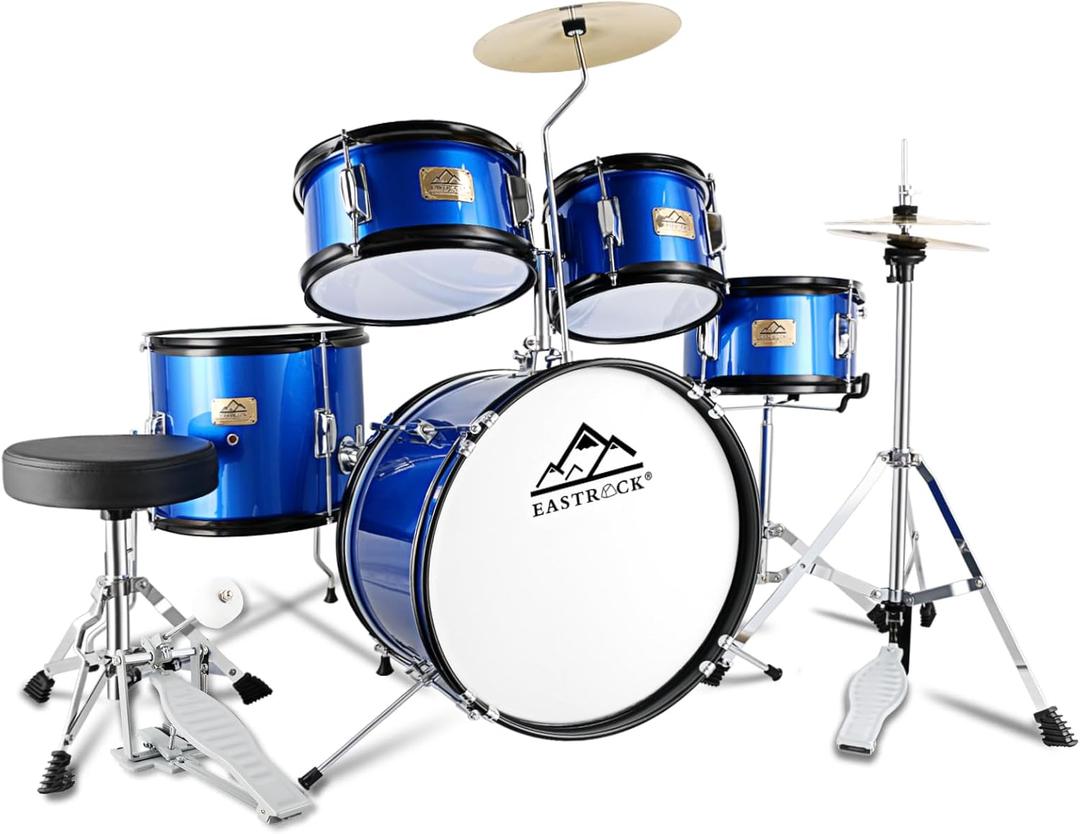 EASTROCK Drum Set, 5 Piece 16" Junior Drum Sets, Younth,Drummer, Beginner Drum Set for 7-12 Years Old with Throne,Cymbal,Pedal,DrumsticksBlue