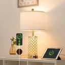 SAIWEYA Crystal Table Lamps Modern 3-Way Dimmable Bedside Lamp with 2 USB Ports & AC Outlets for Living Room Bedroom Nightstand Lamp Night Light (Gold- 1 Pack 24In)