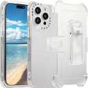 CCSamll for iPhone 15 Pro Case Crystal Clear with Belt Clip Holster, Military Drop Protection Cover Shockproof with Kickstand Phone Case for iPhone 15 Pro BLF Transparent Black