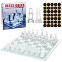 32 Pieces Glass Chess Set with Solid Glass Board, Frosted and Clear Pieces | Indoor & Outdoor Game for Adults | Elegant Design Durable Build Fully Functional | Easy to Carry (25x25CM)
Glass Chess