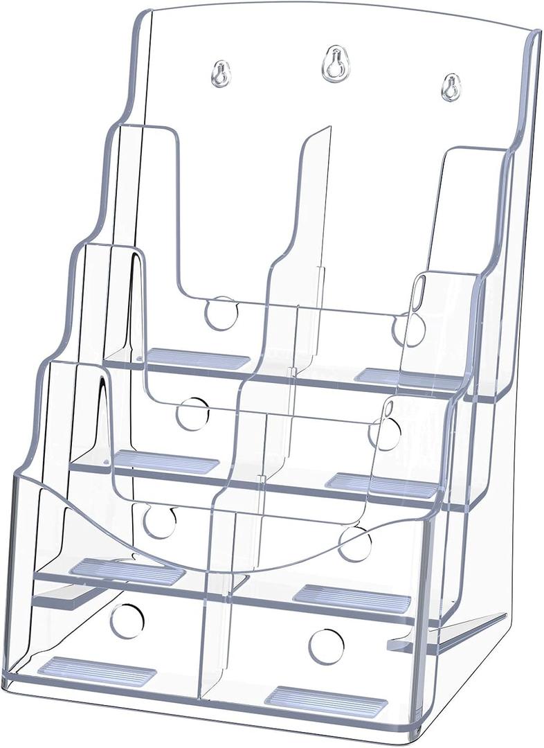 HIYOHIYO 4 Tier Clear Acrylic Brochure Holder for Office Reception, 1-Pack