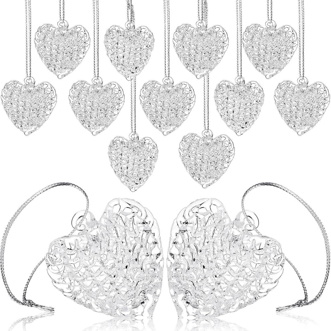 Thyle 24 Pieces Heart Glass Ornaments Heart Shape Spun Ornament Tree Hanging Ornament for Valentine's Day Anniversary Baby Shower Decorations(Transparent)