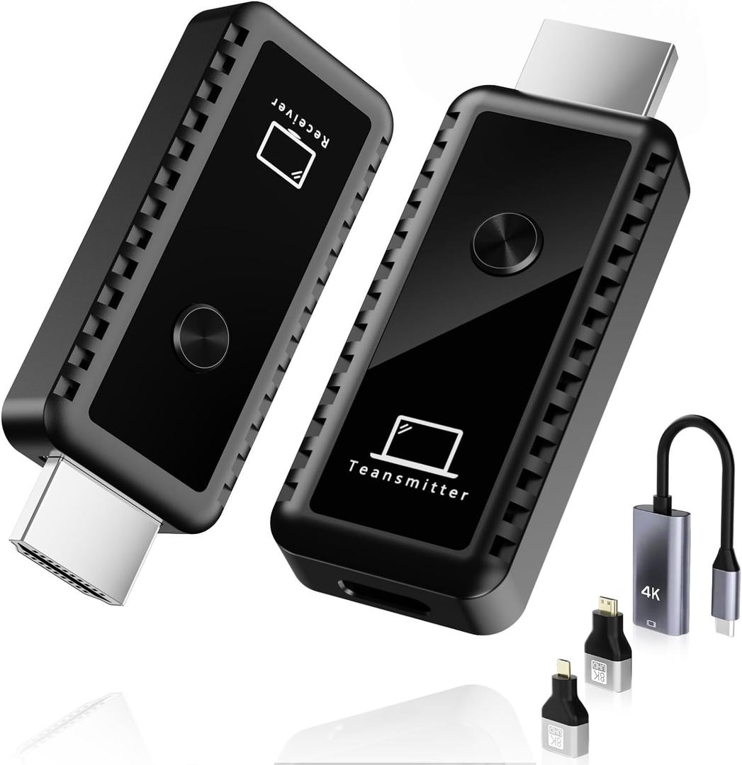 Wireless HDMI Transmitter and Receiver 4K, 2.4/5GHz 1080P Portable Wireless HDMI Extender Kit Adapter for Streaming Video and Audio to Monitor from PC/TV Box/Projector, 100ft Dual Band Smart Handovers