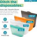 Home Logic Reusable Quart Bags - Set of 4 Clear Silicone Freezer Bags, Airtight Leak Resistant Reusable Zip Bags for Kitchen Home Food Prep, Microwave & Sous Vide Safe