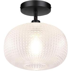 Black Semi Flush Mount Ceiling Light,Globe Glass Ceiling Lights,Bedroom Light Fixture,Entryway Light Fixture,Industrial Light Fixtures,Modern Lighting for Entryway,Foyer,Kitchen