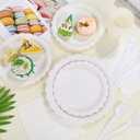 350 Pcs White Paper Plates and Napkins, 50 Guest White Party Supplies Include Scalloped Plates Paper Napkin Cup Plastic Spoon Fork Knive for Baby Shower, Wedding, Birthday