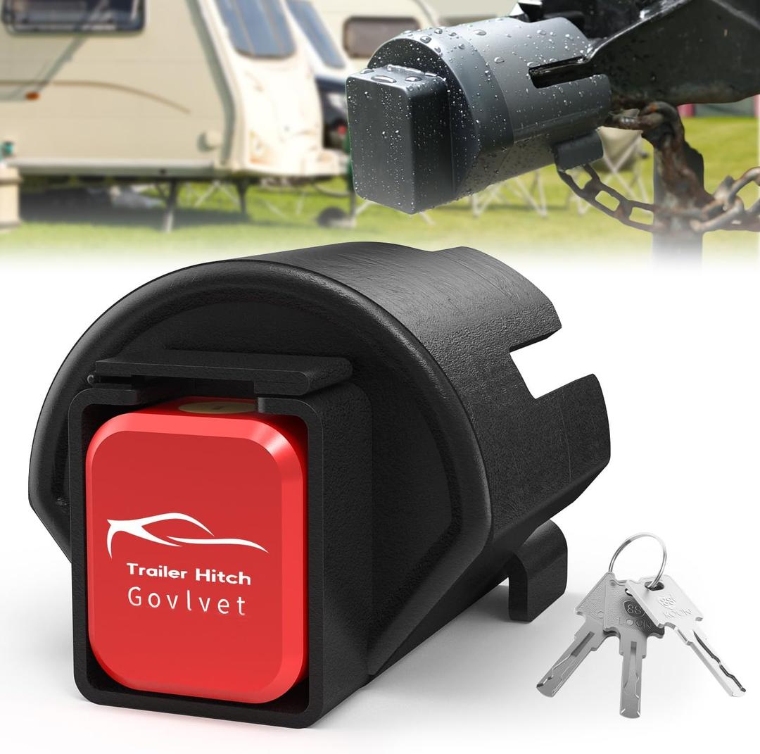 Trailer Lock Fits 2" and 2-5/16" Couplers - Heavy Duty Anti-Theft Trailer Hitch Locks, Ultra-Thick Solid Steel Trailer Coupler Locks Tongue Lock, Camper Accessories for RV, Trailer, Boat (Red)