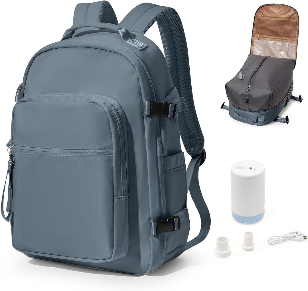 Vacuum Backpack With Pump,Travel Laptop Backpacks For Women Men,Vacpack Backpacks With Vacuum Compression Bags Seal Packing,Carry On Backpack, Personal Item Travel Bag Sapphire Blue