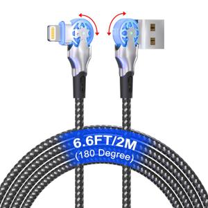 Rotating iPhone Charger Cord 180 Degree - Dual 90 Degree Lightning Cable 6.6FT [MFi,2.4A,Carplay,Data] Swivel Right Angle Lightning Cable for Apple Carplay iPhone14/13/12/11/Pro Max/XS/XR/X/8/7/Plus/6