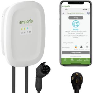EMPORIA Level 2 EV Charger - NEMA 14-50 EVSE w/ J1772 Connector - 48 amp EV Charger Level 2, 240v WiFi Enabled Electric Vehicle Charging Station, 25ft Cable, White