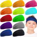 Zhanmai 12 Pcs Boys Headbands 16 Inch Boys Kids Sweatbands Boys Headbands for Sports Kids Headband Soft Athletic Sweatband Headbands Wicking Elastic Hairband for Girls Boys Youth (Assorted Colors)