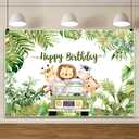 ChloropLastid Jungle Safari Birthday Backdrop Tropical Jungle Palm Leaves Animals Safari Background for Photography Baby Girl Boy Shower Birthday Party Cake Table Decor Banner Supplies 8x6ft