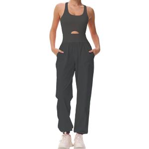 Wenlia Women's Athletic Onesie Running Jumpsuits Rompers Hiking One-Piece Jumpsuit Workout Outfit with Pockets, Size S