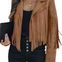 Faux Suede Leather Jackets For Women Trendy Fall Western Fringe Cropped Jacket 2025 Tassel Motorcycle Crop Coats (Large, Tan)