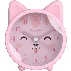 Children Cute Animal Dog/Cat Alarm Clock Silent Non Ticking Silicone Clock Night Light Travel Clock (Pink)