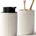 Bosilunlife Soap Dispenser and Toothbrush Holder Set - 11Oz Foam Soap Dispenser Pump Ceramic Bathroom Counter Soap Toothbrush Holder Set Beige Bathroom Accessories Set