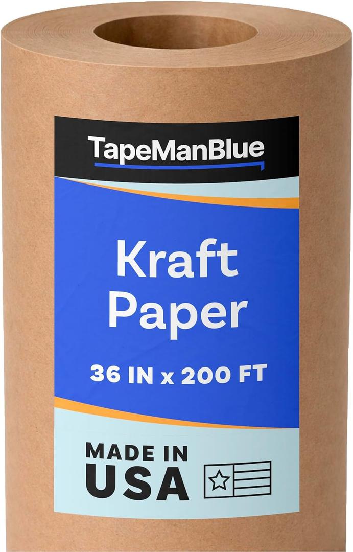 Kraft Paper Roll, 36" x 2400" (200'), Made in USA, 30 lb. Roll of Brown Paper for Banner, Poster, Crafts, Bulletin Board Backing, Kraft Table Cloth, Brown Construction for Shipping and Gift Wrapping