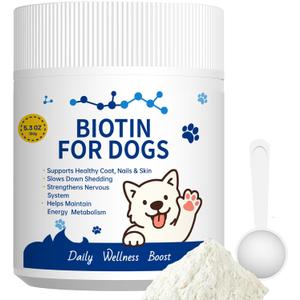 Premium Biotin for Dogs Powder with 58mg Biotin per oz, High Potency Dog Skin and Coat Supplement for Shedding and Dry Skin Relief, Dog Nail Strengthener with Yeast B-Vitamin Complex & 42% Protein, BB Date Not Found 