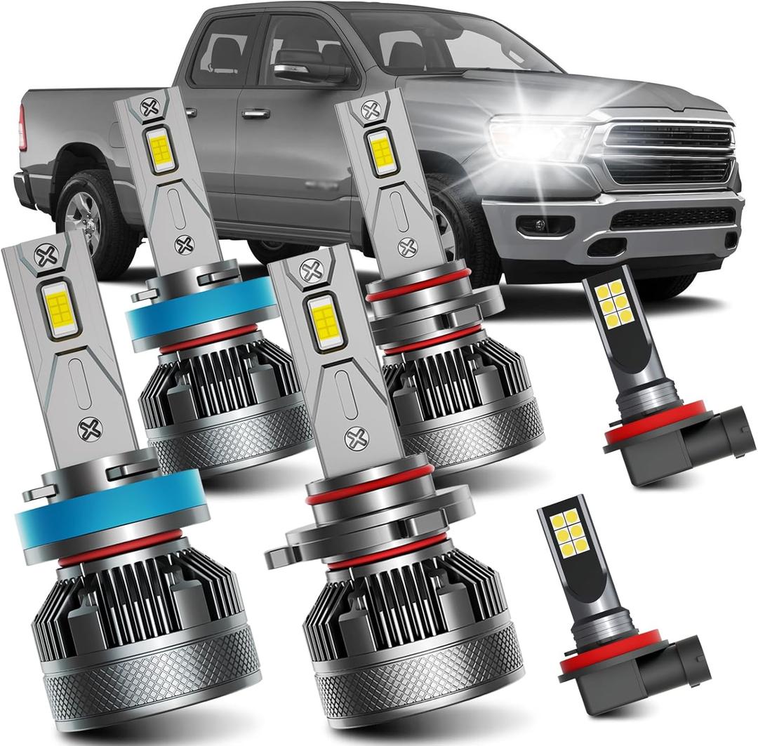 AWALITED Fits for 2019-2023 Dodge Ram 1500 2500 3500 High Low Beam Fog Lights Bulbs Combo, 6000K White Plug-and-Play Super Bright Light Bulbs, Pack of 6