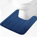 Soft U-Shaped Bathroom Rug, Memory Foam Bath Mat, Non Slip Water Absorption Dry Fast Toilet Mat, Bathroom Floor Mat Navy Blue 1.3 x 1.6 Feet
