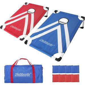 Portable Cornhole Set PVC Framed Corn Holes Outdoor Game Set with 2 Cornhole Boards, 8 Cornhole Bean Bags and Carrying Case, Camping Games Indoor Outdoor for Kids and Adults, Travel Camping Accessory