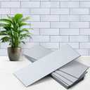 40PCS Peel and Stick Backsplash, 3" x 9" SPC Wall Tiles, Upgraded Structured Soft Glossy Ivory White Slate with Black Grout Backsplash Stick on Tile for Kitchen, Bathroom, Fireplace, RV