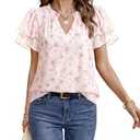 Timeson Womens Short Sleeve Blouses: Trendy Elegant Chiffon Wrinkle Free V-Neck Women Tops Dressy Casual Work Office Tall Curvy Business Casual Shirts for Women Summer Professional Formal Clothes M