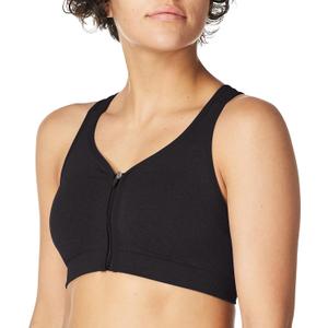 Jockey Women's Mid Impact Zip Front Sports Bra (Large, Black)