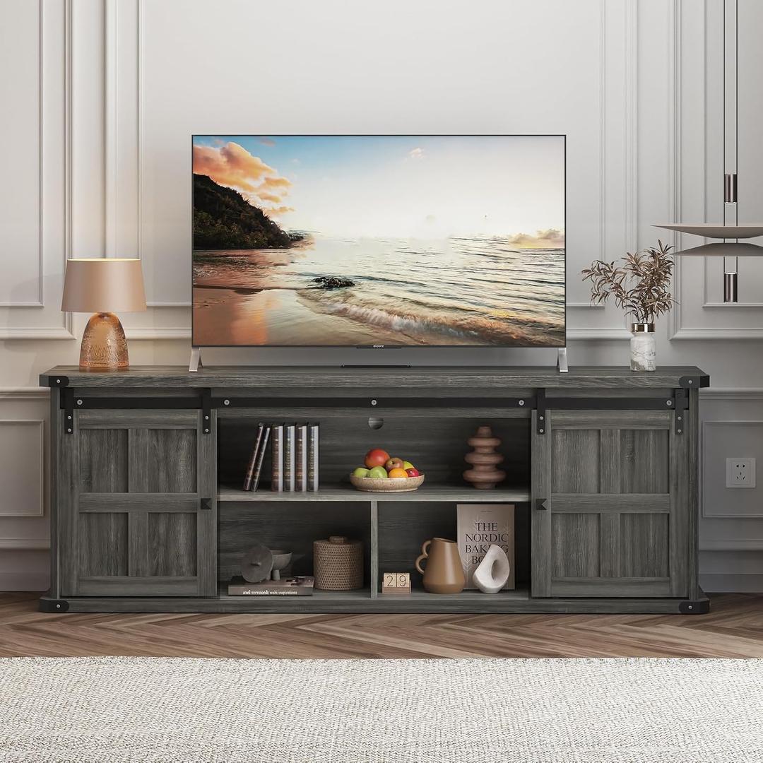 GAOMON 70" Farmhouse TV Stand for 80/75/70 Inch TVs, Entertainment Center Storage Cabinets w/Power Outlets and Sliding Barn Door, Rustic TV Stands for Living Room, Media Console Cabinet