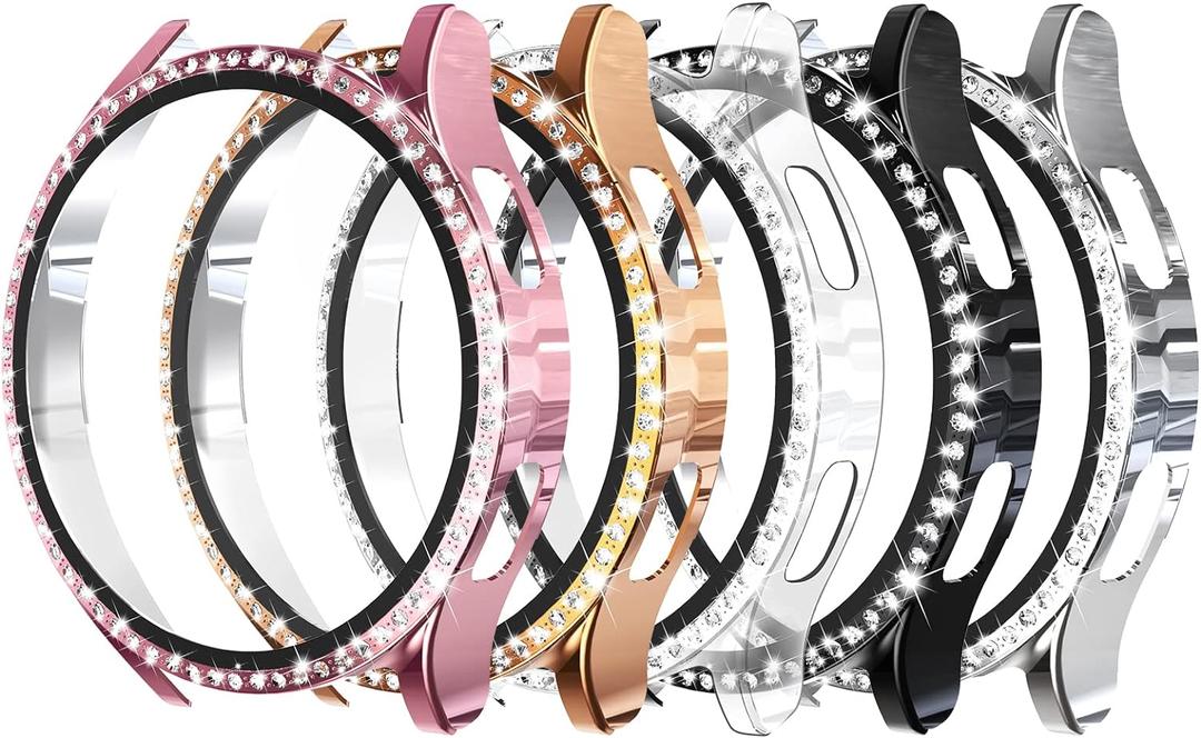 Simpeak 5Pack Screen Protector Compatible with Samsung Galaxy Watch 4 (44mm) Smartwatch Only, Bling Hard PC Case Built-in Glass Screen Protector, Women Men Gold/Pink/Black/Silver/Clear