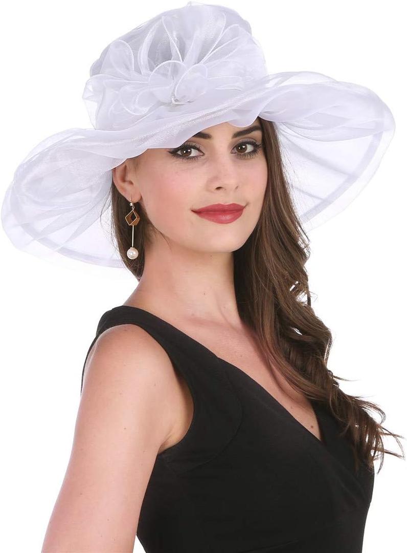 SAFERIN Women's Organza Church Kentucky Derby Fascinator Bridal Tea Party Wedding Hat (White)