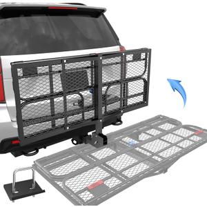 KUIPERAUTO 500 Lbs Folding Rack Hitch Mount Cargo Carrier, 2" Hitch Receiver, 60" x 24" x 14" Size,Bolt Lock Luggage Basket Heavy Duty Hitch Rear Trailer Cargo Rack Compatible for SUV Truck Pickup
