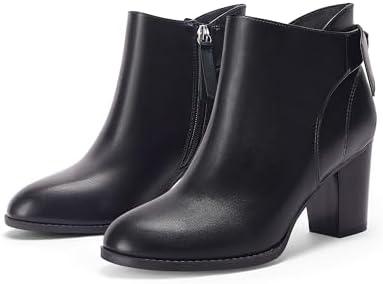 Coutgo Women's Fall Ankle Boots Shoes Chunky Block Stacked Heel Bow Tie Pointed Toe Dress Booties Side Zipper 10