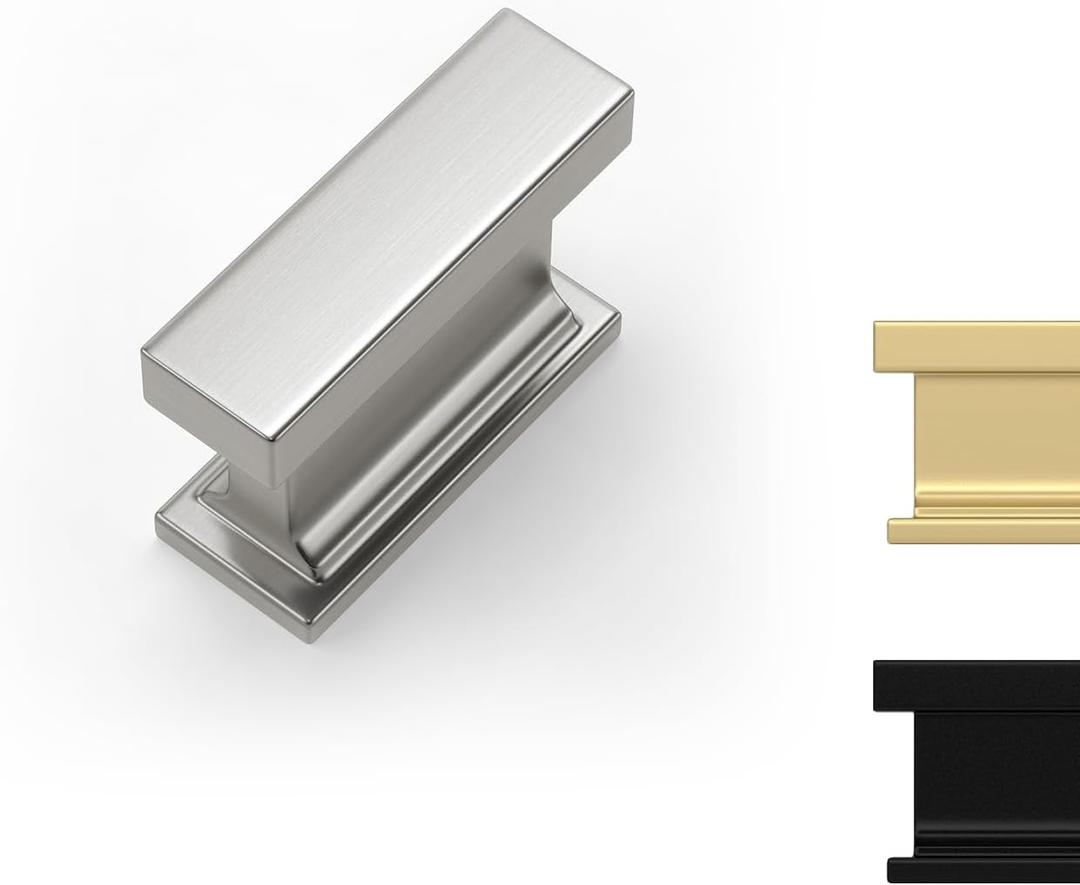 Rergy 10 Pack Brushed Satin Nickel Single Hole Knobs, Square Cabinet Handles Kitchen Drawer Pulls and Knobs for Bathroom Dresser