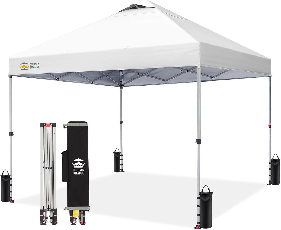 10x10 Pop Up Canopy Tent with One Push Setup, 3 Adjustable Heights, White