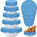 Patelai 10 Pcs Bowl Covers Reusable in 5 Size Stretch Cloth Fabric Elastic Food Storage Bowl Covers Bread Sourdough Lids for Proofing Food Fruits Leftover(Blue Style)
