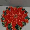 Christmas Placemats Set of 6 Indoor Embroidered Red Round Poinsettia Flower Placemats for Table Decorations Home Winter Holiday Party Kitchen Dinning (Poinsettia Placemats 6)