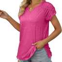 XIEERDUO Womens Summer Tops Casual V Neck T Shirts Short Sleeve Shirts Loose Fit Flowy (Pink, S)